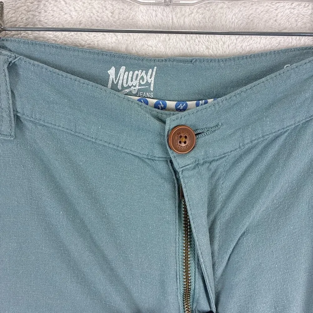 Mugsy Pants Mens 38x32 Blue Coves Linen Rayon Preppy Classic Luxury Beach Summer